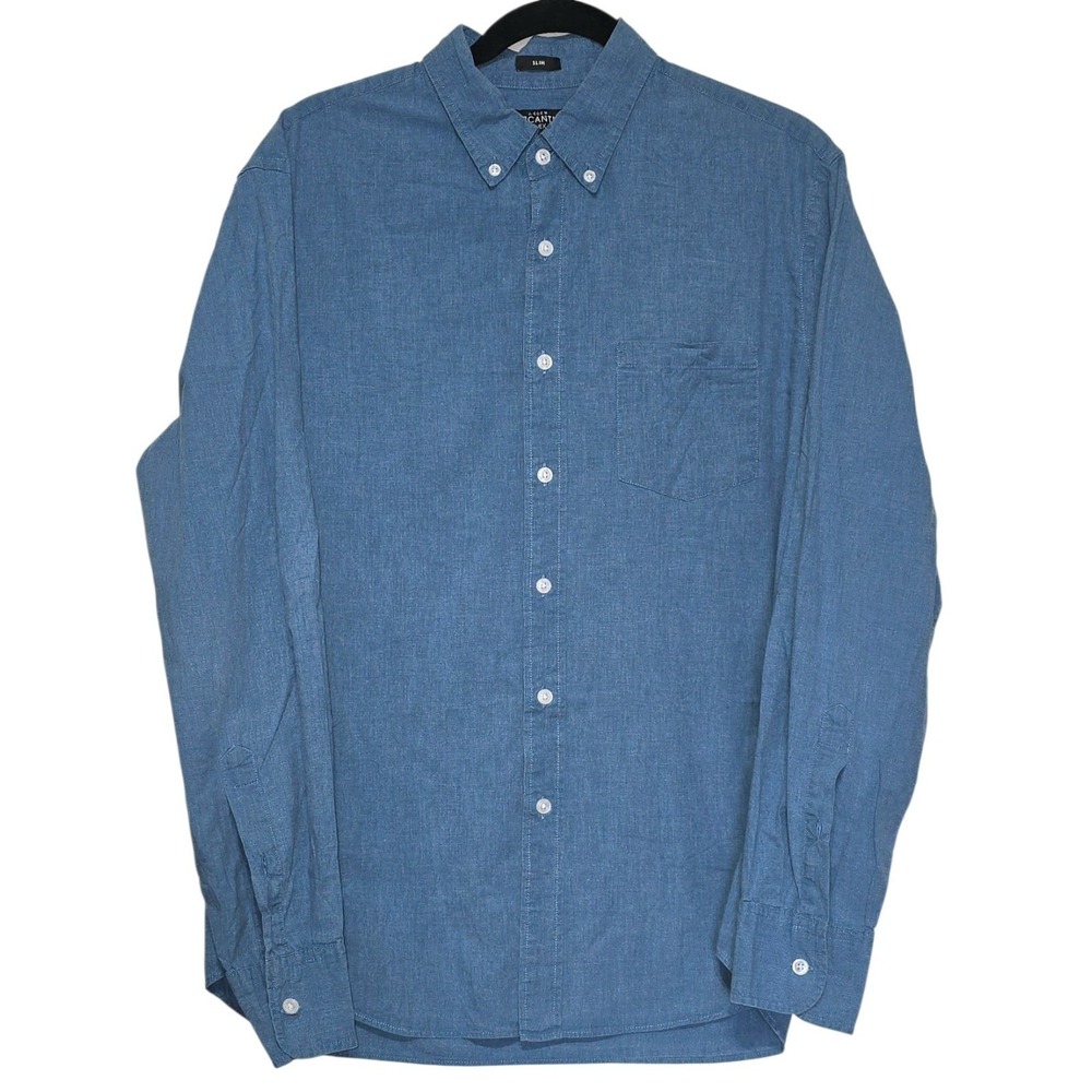 J. Crew Mercantile Flex Slate Slim Blue Button-Up Shirt Size Large
